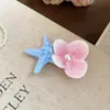 Flor de Tecido Estrela do Mar Acrílica Pérola Presilha Lateral para Cabelo Estilo Férias na Praia Presilha Jacaré Design de Nicho Acessório de Cabelo