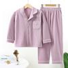 De Rong Infantil de Primavera e Outono (Tecido) Conjunto de Roupa de Casa com Lapela, Conjunto de Pijama para Meninos e Meninas, Roupa para Crianças Mais Velhas, Estilo Casual, Tendência Coreana