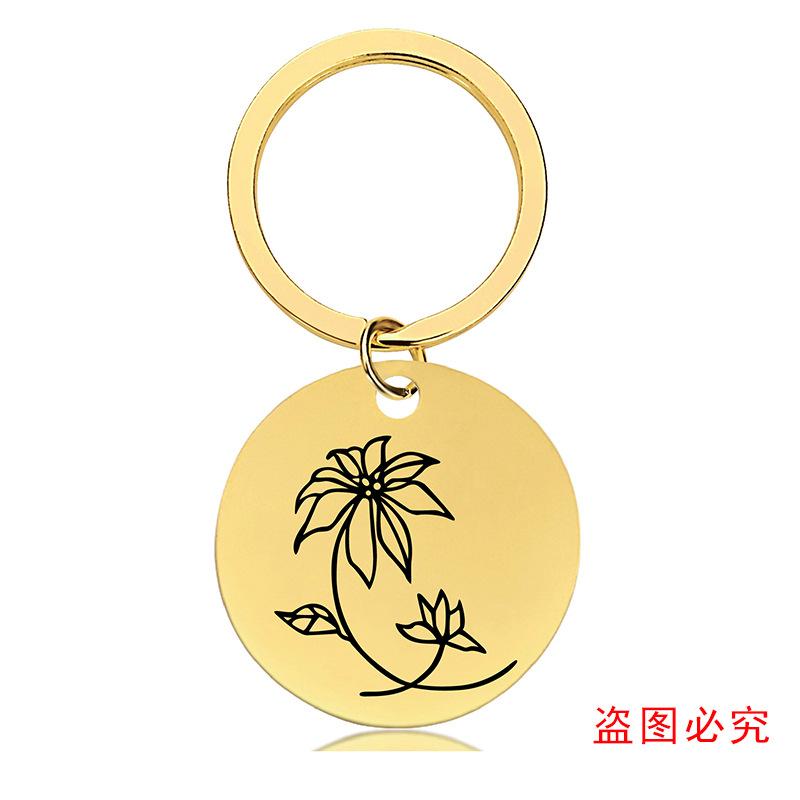 十二月份花朵黑+金圆牌钥匙扣单张图-24