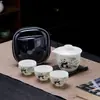 Conjunto de Chá Panda de Cerâmica Porcelana para Casa e Exterior - Uma Bule e Duas Xícaras - Conjunto de Chá Kung Fu Portátil para Viagem