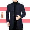 Abrigo Grueso de Lana para Hombre con Forro Polar Otoño 2025 Chaqueta para Hombre Negocios Casual de Edad Media Cuello Alto Chaqueta de Papá