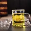 Taza de Té de Vidrio de Borosilicato Alto con Separación de Agua y Tapa, Oficina, Bambú, Juego de Tres Piezas, Hogar, Transparente, Taza para Té de Flores