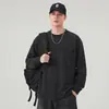 Camiseta de manga larga para hombre, nuevo modelo otoño 2026, cuello redondo, corte holgado, casual, con bolsillos, color liso, versátil y moderna