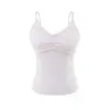Camisola ajustada con cuello en V y fruncidos, con copas, para mujer, prenda exterior, sin espalda, sexy, ajustada, top de capa base con hermoso diseño en la espalda