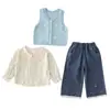 2026 Nueva Ropa de Otoño para Niños Conjunto de Tres Piezas Chaleco de Punto Floral para Bebé Niña Ropa Elegante para Niños Pequeños Venta al por Mayor