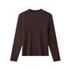 Camiseta de modal para mujer, un top casual fino y versátil con un pequeño cuello mao y mangas largas, perfecto para usar en capas en otoño e invierno, disponible en colores lisos