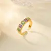 Anel Cruzado Novo em Aço Inoxidável Banhado a Ouro 18K com Zircônia Colorida para Mulheres, Versátil, Simples e Elegante, Anel Usado