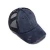 Amazon Comercio Exterior Nueva Malla Lavada con Agujeros para Cola de Caballo Gorra de Béisbol Malla Trasera Abierta Gorra Vieja de Secado Rápido con Visera