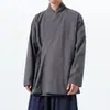 Top de manga larga, corte holgado, estilo chino, con cuello mandarín, manga larga, talla grande, prenda exterior casual otoño/invierno, Hanfu para hombre