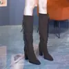 Botas Largas de Estilo Retro con Borlas y Temperamento, Botas de Moda para Mujer, Otoño 2026, Estilo Nuevo, Tacón Grueso, Punta Fina, para Ponerse, Botas de Montar