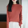 Suéter de tricô de algodão puro com gola redonda canelada em estilo casual para mulheres, novo suéter de vestir slim-fit, suéter de camada base espesso e quente