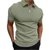 Camisa Polo Masculina Cor Sólida Manga Curta Gola Lapela Camiseta Casual Ajustada Roupas Masculinas Europeias e Americanas