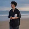 Camisa Listrada Casual Retrô de Verão para Homens, Estilo Old Money, Gola Cubana, Camisa Fluida, Marca de Moda High Street, Manga Curta Respirável