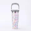 Taza de Coche para Plantas y Flores de 30 oz Transfronteriza, Acero Inoxidable 304, Taza Térmica al Vacío, Taza Portátil de Viaje con Popote