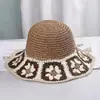 Chapéu de palha de crochê feito à mão estilo japonês com flores frescas, chapéu de pescador dobrável para praia e verão, protetor solar
