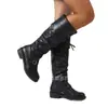 Botas Altas Europeas Retro Desgastadas Arrugadas Tacón Grueso Botas para Motociclista Tallas Grandes Botas de Mujer 40-43 Comercio Exterior Transfronterizo