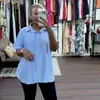 Roupas Femininas Transfronteiriças Europeias e Americanas Verão 2026 Novo Estilo Elegante e Fashionável Gola Lapela Solta Irregular Manga Curta Camisas Tops para Mulheres