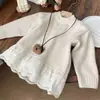 Suéter para niñas, estilo coreano, grueso, de longitud media, para niños pequeños y medianos, con costuras de encaje, moderno y sencillo.