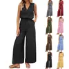 2026 Verano Nuevo Estilo Europeo y Americano Comercio Exterior Transfronterizo Color Sólido Tejido Moda Elegante Sin Mangas Pantalón Largo Mono para Mujer
