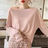 Camiseta de Seda de Gelo com Proteção Solar para Mulheres, Camisa Solta de Ar Condicionado de Verão, Top de Manga Longa com Gola Redonda, Blusa de Malha Fina Respirável para Proteção Solar