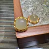 Novo Jade Hetian Natural Quadrado Pão Prata S925 Ouro Antigo Acessórios DIY Acessórios para Joias Feitos à Mão