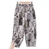 Pantalones Cortos Estampados de Algodón y Lino para Mujeres de Mediana Edad y Mayores, Pantalones Florales Finos de Verano para Abuela, Pantalones Cortos Casuales para Mamá