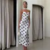Produto Novo Transfronteiriço Europeu e Americano Temperamento de Luxo Leve Francês Vestido de Alça Bolinhas Sexy Garota Quente Decote V Profundo Vestido Longo