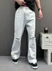 Calça Jeans Reta Branca Leve de Verão para Homens, Estilo Retro Americano, Perna Larga Solta, Emagrecedora, Calça Longa Versátil na Moda