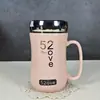 Taza de Cerámica con Tapa Cuchara Taza de Agua de Dibujos Animados Taza para el Hogar Taza de Pareja Hombre y Mujer Taza para Té de Oficina Regalo para Niña