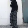Pantalones a cuadros para mujer para primavera y otoño, pantalones retro estilo coreano ins, pantalones casuales rectos de pierna ancha de cintura alta sueltos, moda