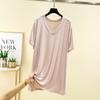 Camiseta de Manga Corta con Cuello en V de Modal para Mujer, Camisa de Verano de Longitud Media para Capas, Camiseta de Talla Grande, Camiseta de Manga Corta de Verano