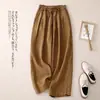 Pantalones Anchos de Algodón y Lino para Mujer Cuatro Colores Elasto Cintura Alta Dosis Primavera y Verano 2024 Delgados Sueltos Algodón Casual Rectos