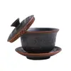 Gaiwan de três peças em argila roxa para atrair riqueza e tesouros, gaiwan de chá em relevo, gaiwan cerâmico de estilo chinês para uso doméstico, conjunto de chá kung fu, xícara de chá