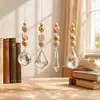 Pingente apanhador de sol de cristal estilo nórdico com contas de madeira, móbile de vento com luz e sombra arco-íris feito à mão, presente de decoração para casa