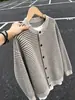Cardigan Suéter de Tricô Listrado de Alta Inteligência Estilo Retrô Americano Masculino Outono Estilo Old Money Cardigan Suéter Solto Estilo Preguiçoso Roupa Exterior