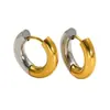 Pendientes de Aro Minimalistas Europeos y Americanos Chapados en Acero Inoxidable Color Oro Real 18K para Mujer, Pendientes Versátiles y de Alta Gama al por Mayor