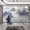 Nuevo fondo de pantalla abstracto de paisaje estilo chino para sala de estar, pared de TV, sofá, dormitorio, pared de cabecera, tela para pared de villa, hotel
