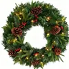 Decoración Navideña Corona Colgante para Puerta 60CM Bayas Rojas Piñas Agujas de Pino PE Vid Decoración Festiva