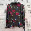 Camisa Estampada para Mujer Dama 95% Poliéster + 5% Spandex Manga Larga Camisa de Doble Botonadura Blusa Casual Femenina