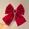 2026 Nuevo Estilo Pinza para el Cabello con Lazo Grande de Terciopelo Rojo, Accesorio para el Cabello para Niñas, Tocado de Princesa Nupcial de Borla de Alta Gama