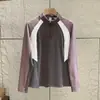Camiseta de Manga Longa Esportiva com Zíper Parcial, Forrada de Lã, Slim Fit, Bloqueio de Cores, Estilo Montanha, para Primavera e Outono