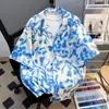 Camisa Masculina de Manga Curta com Gola Cubana Estampada de Flores para Verão, Férias na Praia, Estilo Fresco e Relaxado, Jaqueta Camisa de Meia-Manga