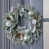 Corona de Navidad para Colgar en la Puerta con Piñas, Flores Doradas, Bolas de Algodón, Corona de Vid, Corona Transfronteriza para Colgar en la Pared, Decoraciones de Papá Noel de Madera