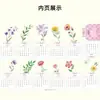 Calendario de Escritorio 2027 con Inserción de Tarjetas y Diseño Floral de Dibujos Animados, Base de Madera Maciza, Adorno de Escritorio, Calendario de Registro de Oficina Fresco y Sencillo