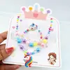 Joyería de collar de perlas de colores para niños, conjunto de pulsera de cuentas para niñas, diadema de dibujos animados, pendientes, accesorios para niñas princesas