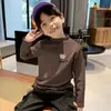 Roupa Térmica Pelúcia Escovada Outono Inverno Meninos Novo Estilo 2026 Criança Menino Gola Meia Alta Estampa Cartoon Top