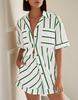 Transfronterizo 2025 Amazon Primavera Nuevo Camisa Rayada de Bolsillo de Manga Corta Shorts de Sarga Conjunto de Dos Piezas de Camisa