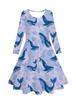 Popular Europeo y Americano Transfronterizo Amazon Estampado Digital 3D Dibujos Animados Ballena Azul y Delfín Vestido Casual de Manga Larga para Niñas