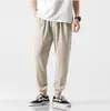 Pantalones casuales de lino japonés estilo chino para hombre, pantalones jogger holgados de pierna ancha, pantalones harén tipo linterna de algodón y lino talla grande