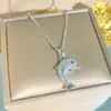 Collar de Acero de Titanio con Colgante de Delfín y Corazón Estilo Dulce para Mujer, Lindo Regalo de Pareja para Novia, Cadena para Clavícula con Diamantes Completos al por Mayor